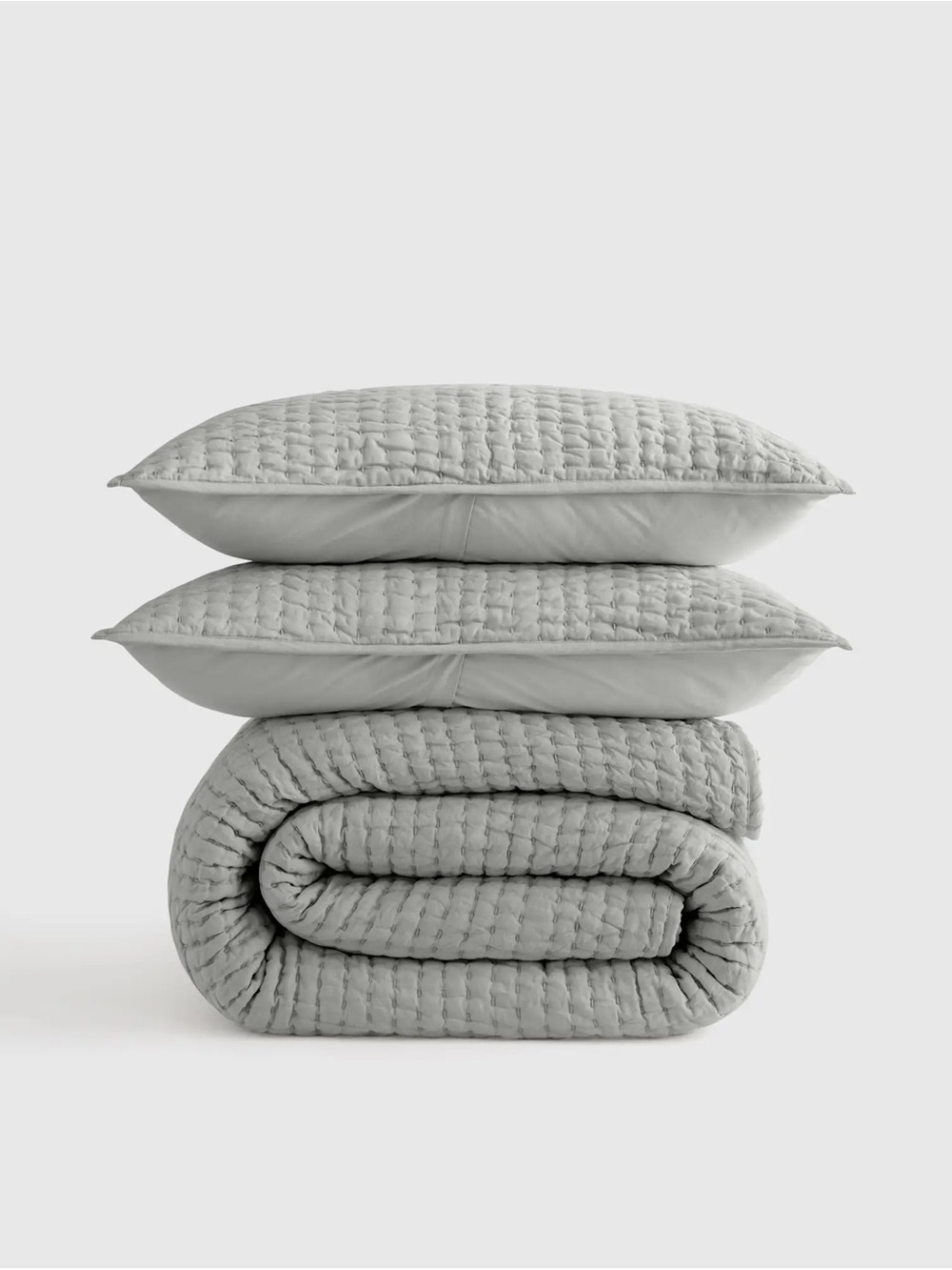 NWT Quince European Linen Cotton Stitch Quilted QUEEN Bedding Set MIST